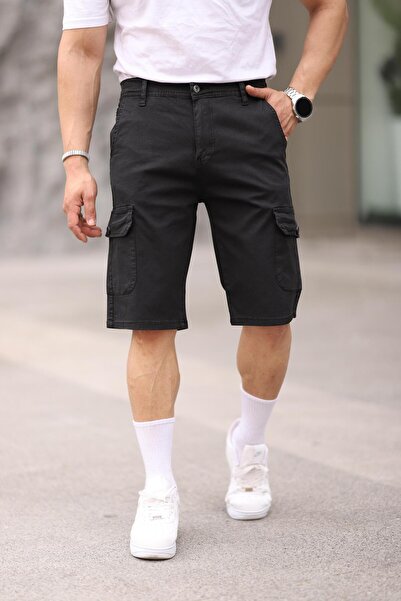 comstar Men's Cotton Loose Stretchy Cargo Pocket Black Capri Shorts