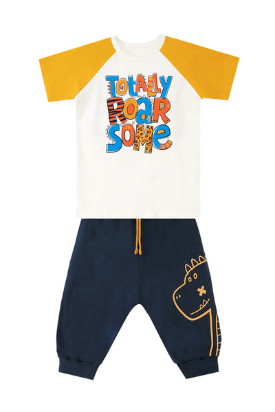 Denokids Boy's Dino Printed Summer T-Shirt and Capri Shorts Set