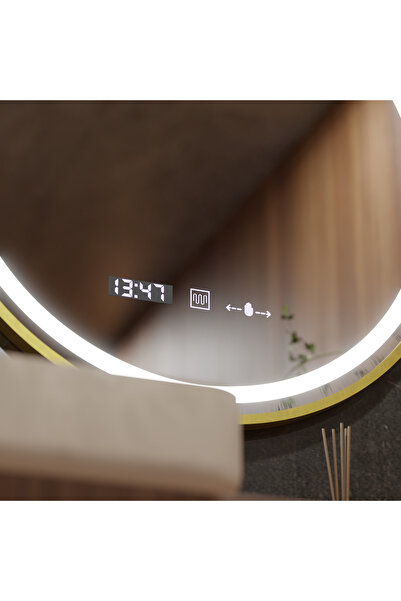 Marcello Round LED Mirror 60 cm Celeste Royale Gold MotionGlow Marcello, Demister, Clock & Thermometer, Dimma