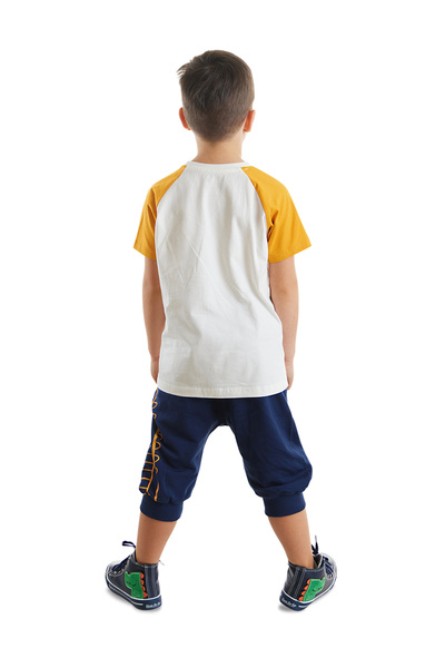 Denokids Boy's Dino Printed Summer T-Shirt and Capri Shorts Set
