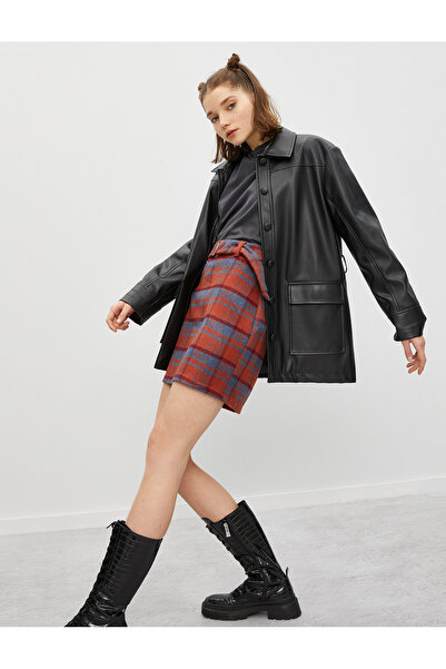 Koton Belted Plaid Mini Skirt