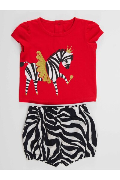 Denokids Ballerina Zebra Baby Girl T-Shirt Poplin Shorts Set