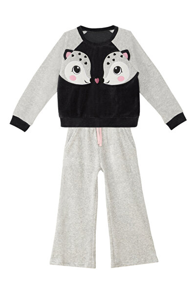 Denokids Girl's Twin Gazelle Velvet Tracksuit Set