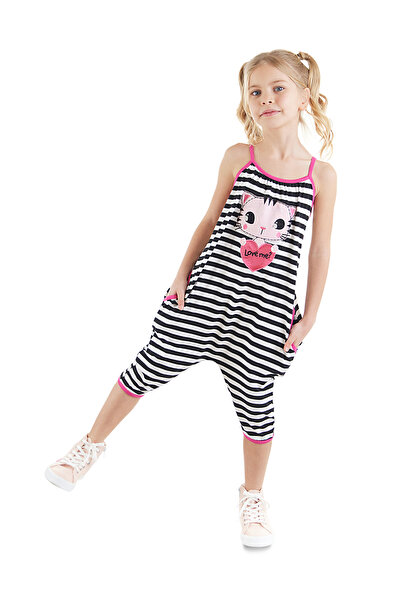 Denokids Love Me Girl's Striped Cat Strappy Jumpsuit