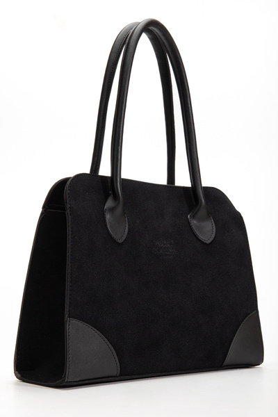 Rosso Collina Geantă de umăr din piele intoarsa Modena pentru femei, neagra | Cu fermoar, căptușit, model casual elegant