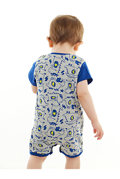 Denokids Super Dino Baby Boy Gray Summer Jumpsuit