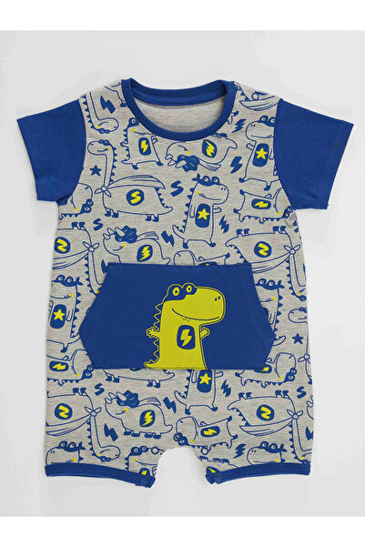 Denokids Super Dino Baby Boy Gray Summer Jumpsuit