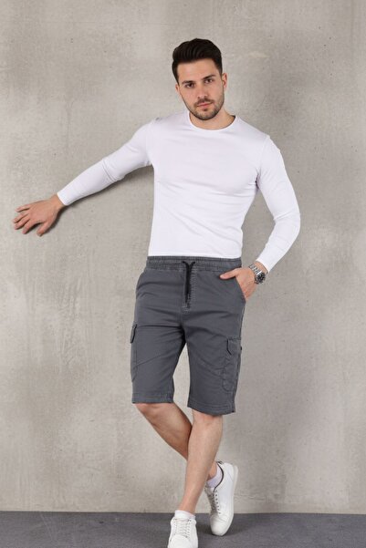 comstar Men's Elastic Stitched Cargo Pocket Smoked Capri Shorts