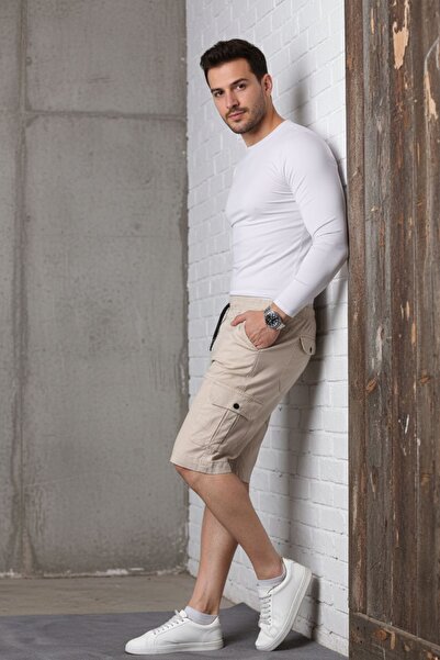 comstar Men's Elastic Stitched Cargo Pocket Stone Capri Shorts