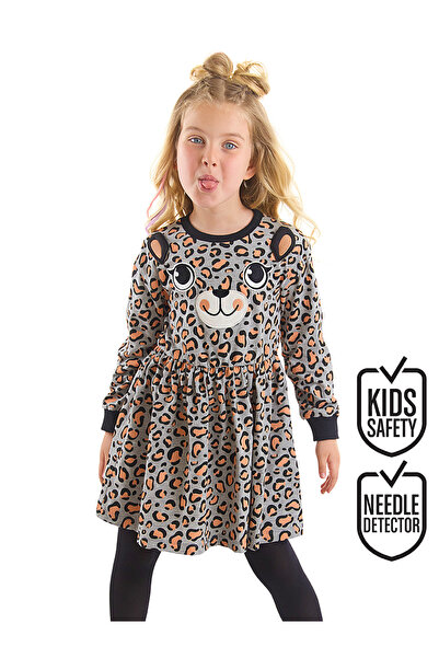 Denokids Leopard Patterned Gray Girl's Dress