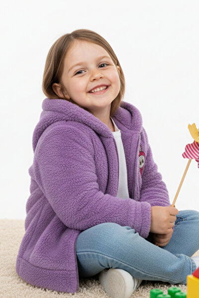 Tosyalı Burak Bebe Embroidered Zippered Baby Girl Plush Welsoft Winter Cardigan