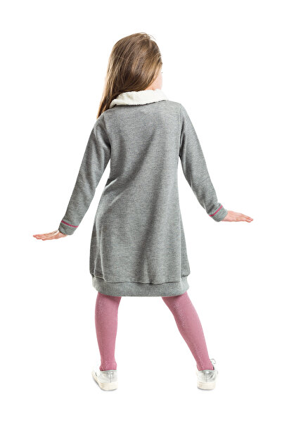 MSHB&G Gray Plush Girl's Winter Dress - Shawl Collar and Cat Pocket