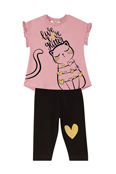 MSHB&G Love Cat Frilly Pink and Black Girl's T-shirt and Leggings Set