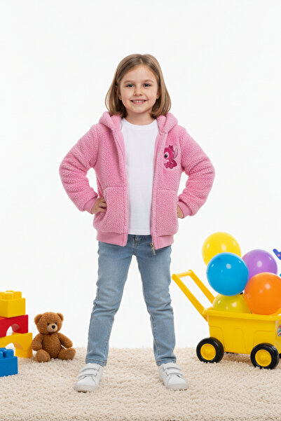 Tosyalı Burak Bebe Embroidered Zippered Baby Girl Plush Welsoft Winter Cardigan