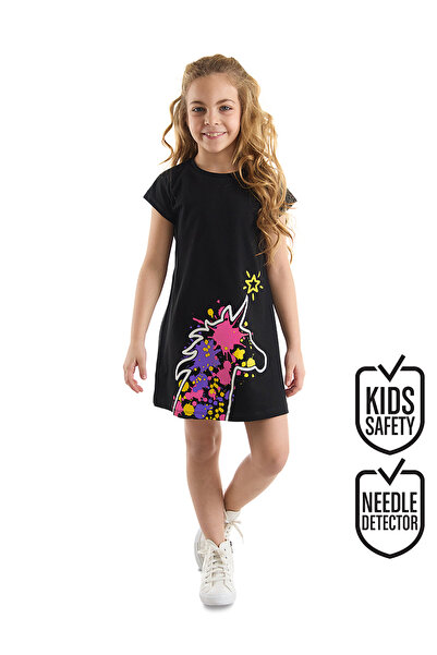 MSHB&G Unicorn Splash Pattern - Girl's Black Cotton Summer Dress