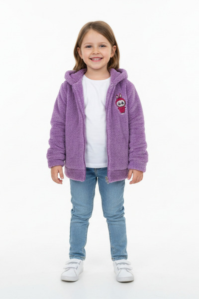 Tosyalı Burak Bebe Embroidered Zippered Baby Girl Plush Welsoft Winter Cardigan