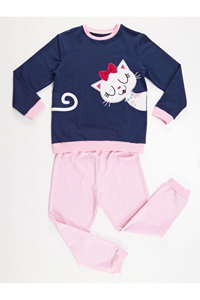 Denokids Cat Boncuk Girl's Tracksuit Set