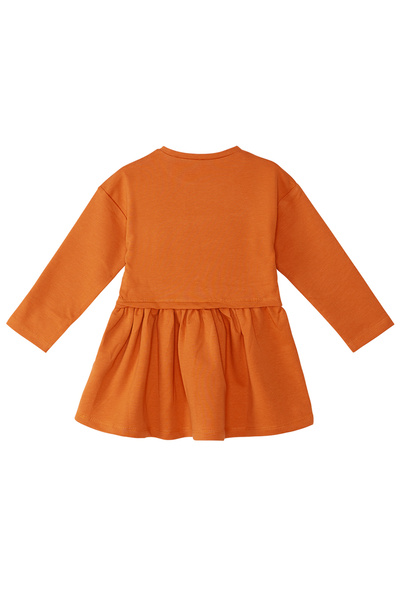 Denokids Long Sleeve Orange Leopard Girl's Dress - Elastic Waist