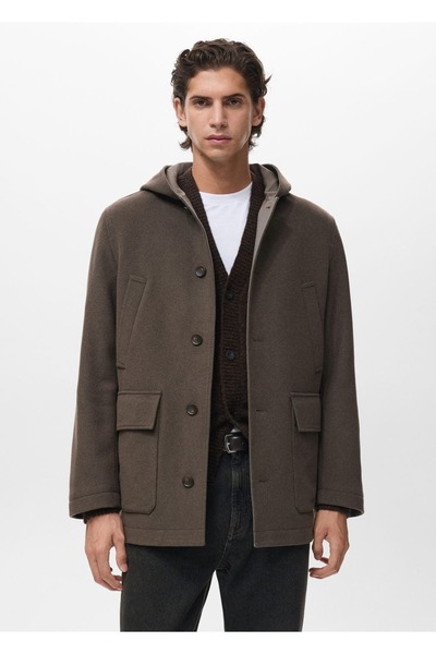 MANGO Man Kapüşonlu yün palto