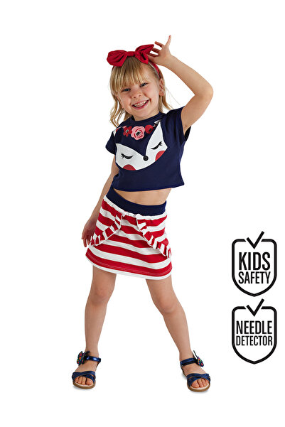 Denokids Fox Ruffled Girl's Crop Top Skirt Set