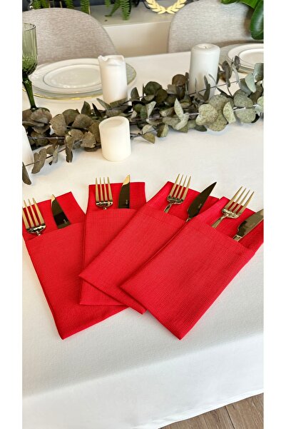 Decamor home Red Linen Textured Spoon Rest 6 Pieces 10 X 24 cm