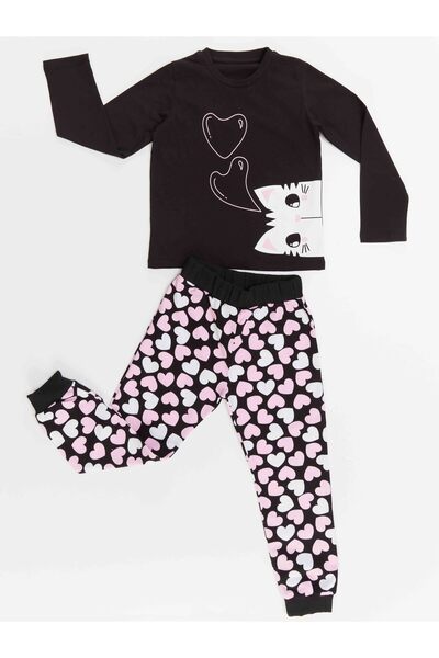 Denokids Heart Cat Girl's T-Shirt Pants Set