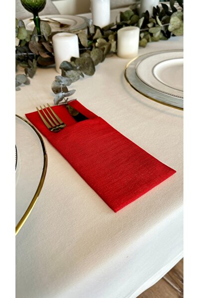 Decamor home Linen Textured Glitter Red Spoon Rest 6 Pieces 10 X 24 cm