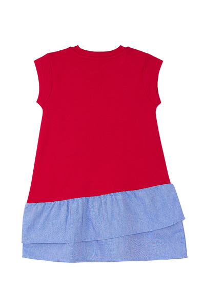 Denokids Red Girl's Summer Dress with Cat Ruffles