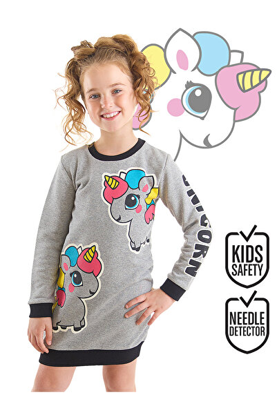 Denokids Unicorn Girl Gray Sweat Dress