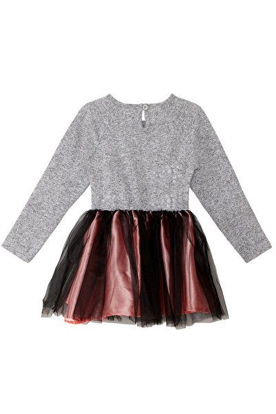 Denokids Gray Tulle Tutu Fluffy Long Sleeve Girl's Dress