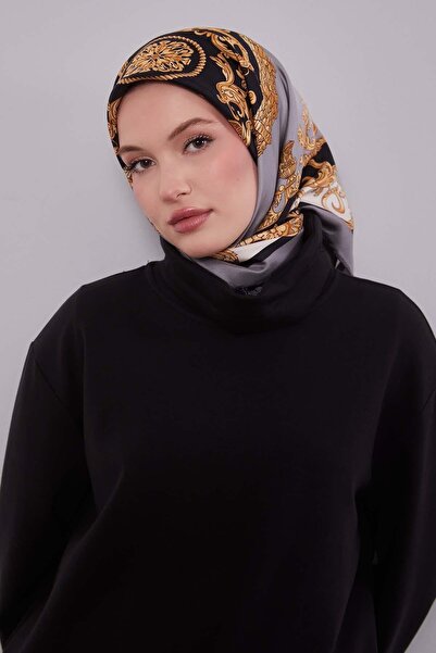 Levidor Gray Foil Pattern Twill Silk Scarf