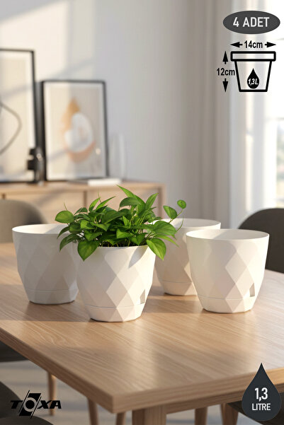 ToXA 4 Adet 1.3lt Ø14,5x12,5cm Baklava Desenli Tabaklı Dekoratif Plastik Saks...