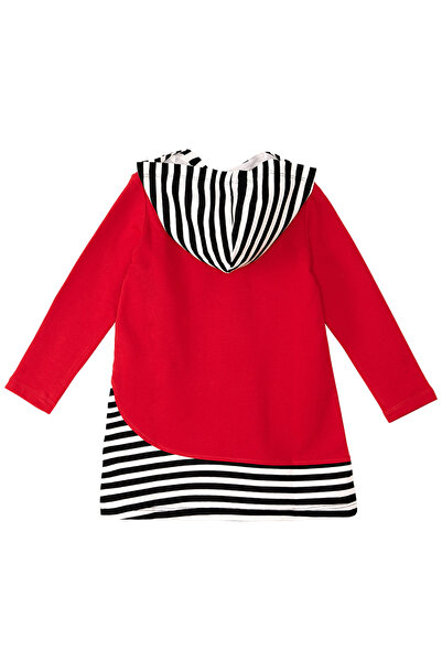 Denokids Ladybug Hooded Striped Long Sleeve Girls' Red Dress