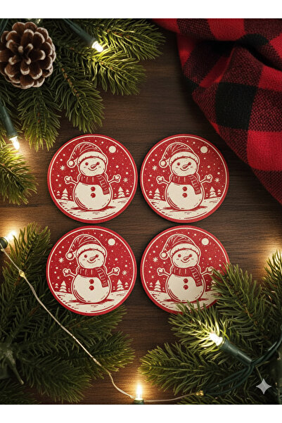 Duxud قاعدة أكواب منقوشة على شكل رجل الثلج باللونين الأحمر والأبيض (مجموعة من 4)