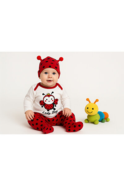 AKİ MODA KİDS 100% Cotton Baby Boy with Ladybug Hat and Badili