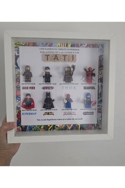 OEM Tata 8 Superheroes Box painting, 25x25 cm, with wooden letters, in Romanian