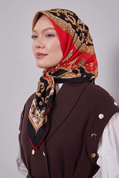 Levidor Red Leaf Pattern Twill Silk Scarf