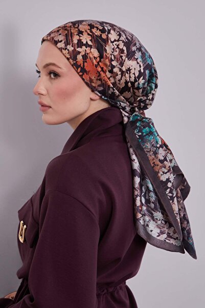 Levidor وشاح حريري بنمط تجريدي منقوش بالزهور البنية