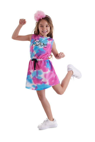 MSHB&G Girl's Tie-Dye Patterned Love Summer Dress - Elastic