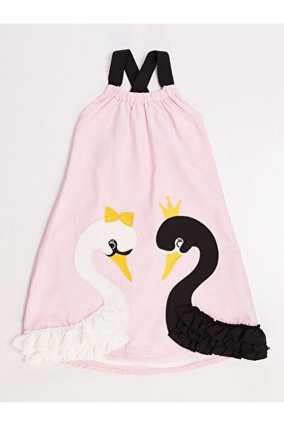 MSHB&G Pink Woven Swan Girl's Strap Summer Dress