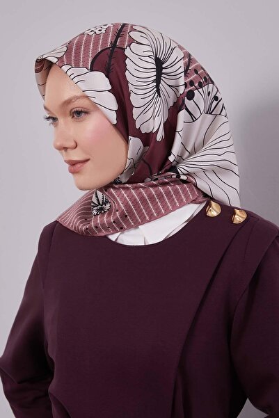 Levidor وشاح حريري بنمط زهرة الزنبق العنابي