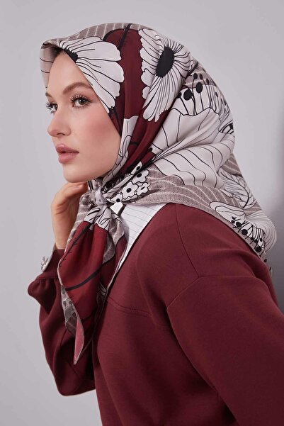 Levidor Red Lily Flower Pattern Twill Silk Scarf