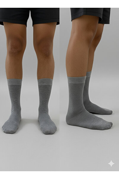 belincia Bamboo Men's Socks Long Plain Gray Socks Stitch-Free Pack of 6