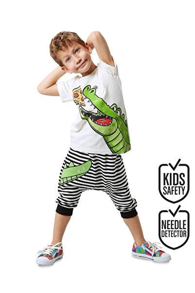 Denokids Pizza Crocodile Boy T-shirt Capri Shorts Set