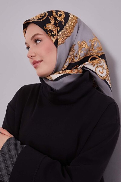 Levidor Gray Foil Pattern Twill Silk Scarf