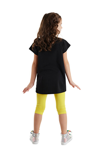 Denokids Zebracorn lány nyári szett - fekete, sárga fodros póló, tunika és leggings