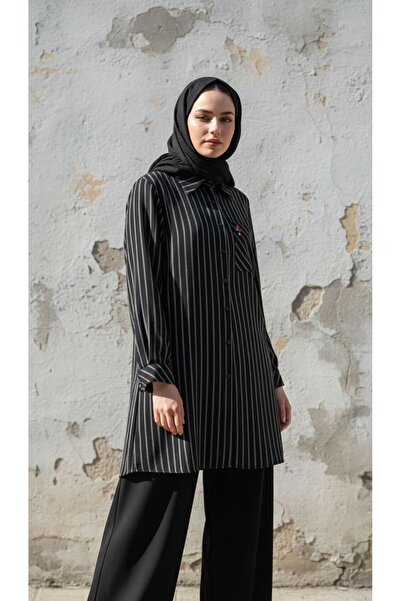 MODA Cep Taş Detaylı Çizgili Gömlek