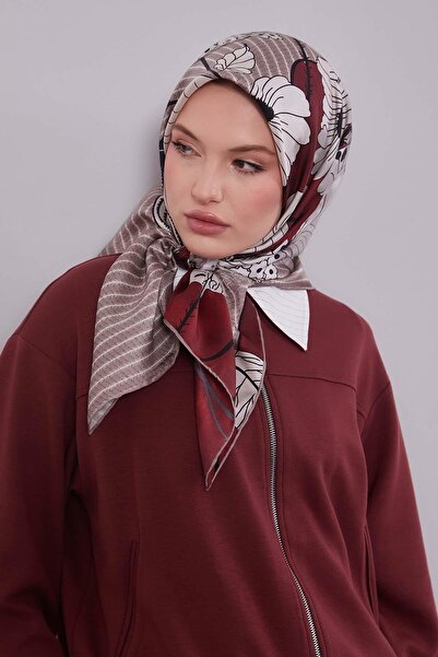 Levidor Red Lily Flower Pattern Twill Silk Scarf