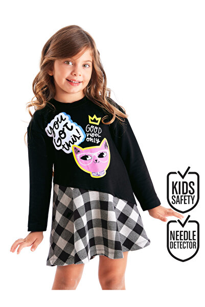 MSHB&G Black Cat Plaid Asymmetric Cut Winter Dress for Girl