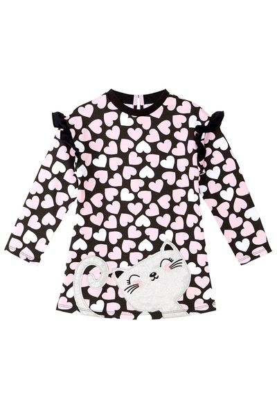 Denokids Dívčí šaty s dlouhým rukávem se stříbrným srdcem